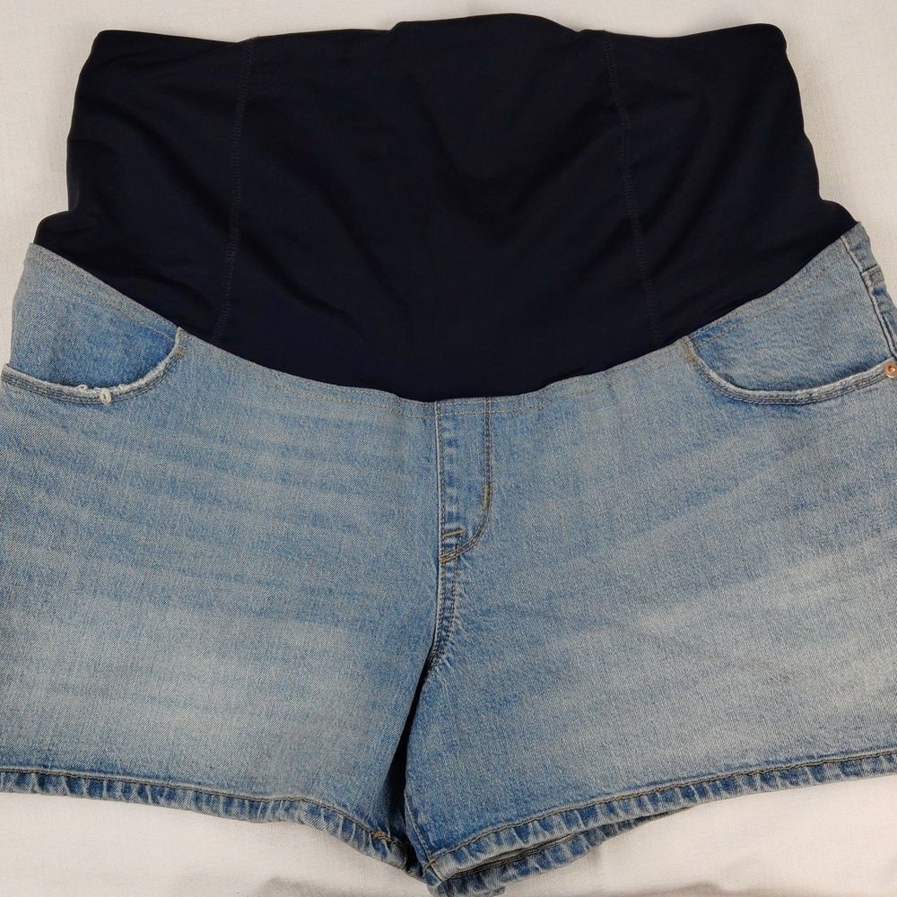 Isabel Maternity Midi Jean Shorts 16 NWOT Crossovers Panel